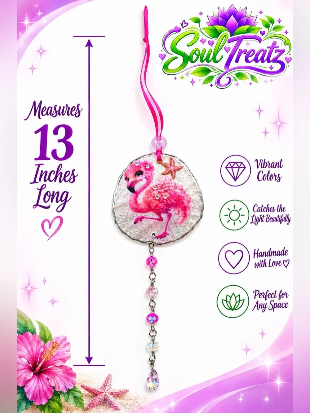 Pink Flamingo Decoupage Sand Dollar Crystal Sun Catcher